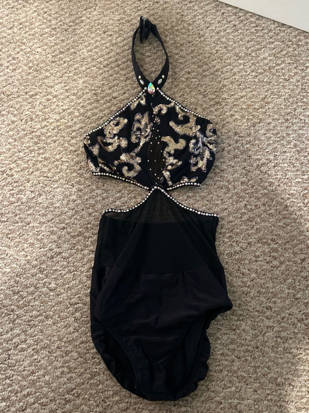 Black and Gold Embellished Girls' One-Piece